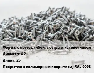 Шуруп с прессшайбой, с острым наконечником 4.2х25 с полимерным покрытием, RAL 9003